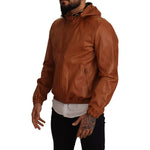 Dolce & Gabbana Brown Leather Lambskin Hooded Coat Jacket JKT2871 -48