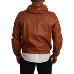 Dolce & Gabbana Brown Leather Lambskin Hooded Coat Jacket JKT2871 -48