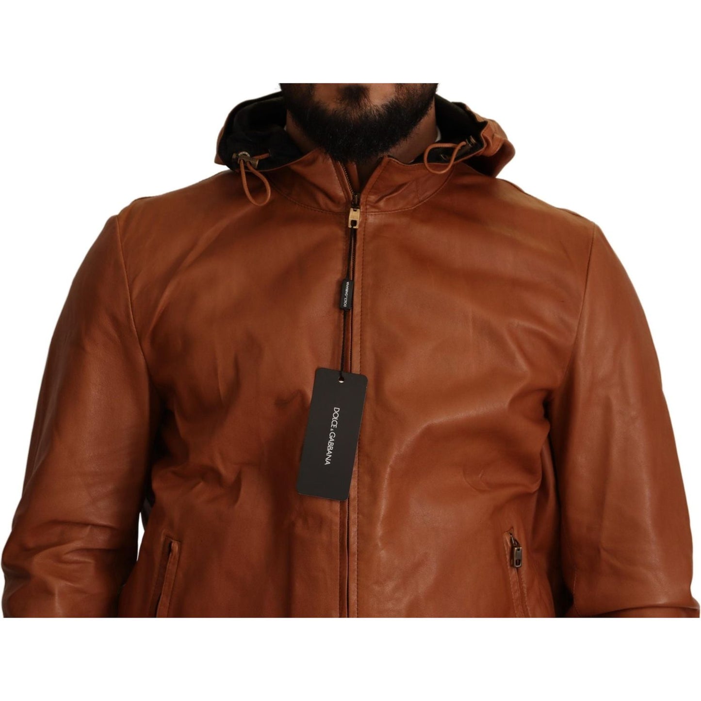 Dolce & Gabbana Brown Leather Lambskin Hooded Coat Jacket JKT2871 -48