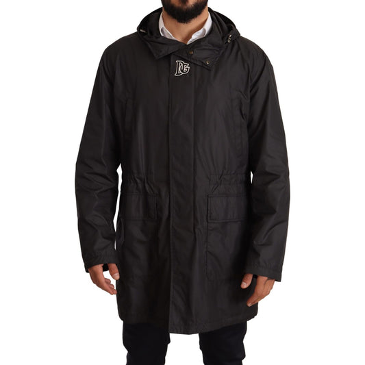 Dolce & Gabbana Black Hooded Mens Trench Coat Jacket