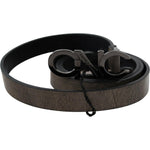 Costume National Dark Brown Leather Letter Logo Buckle Belt BEL60970- 100