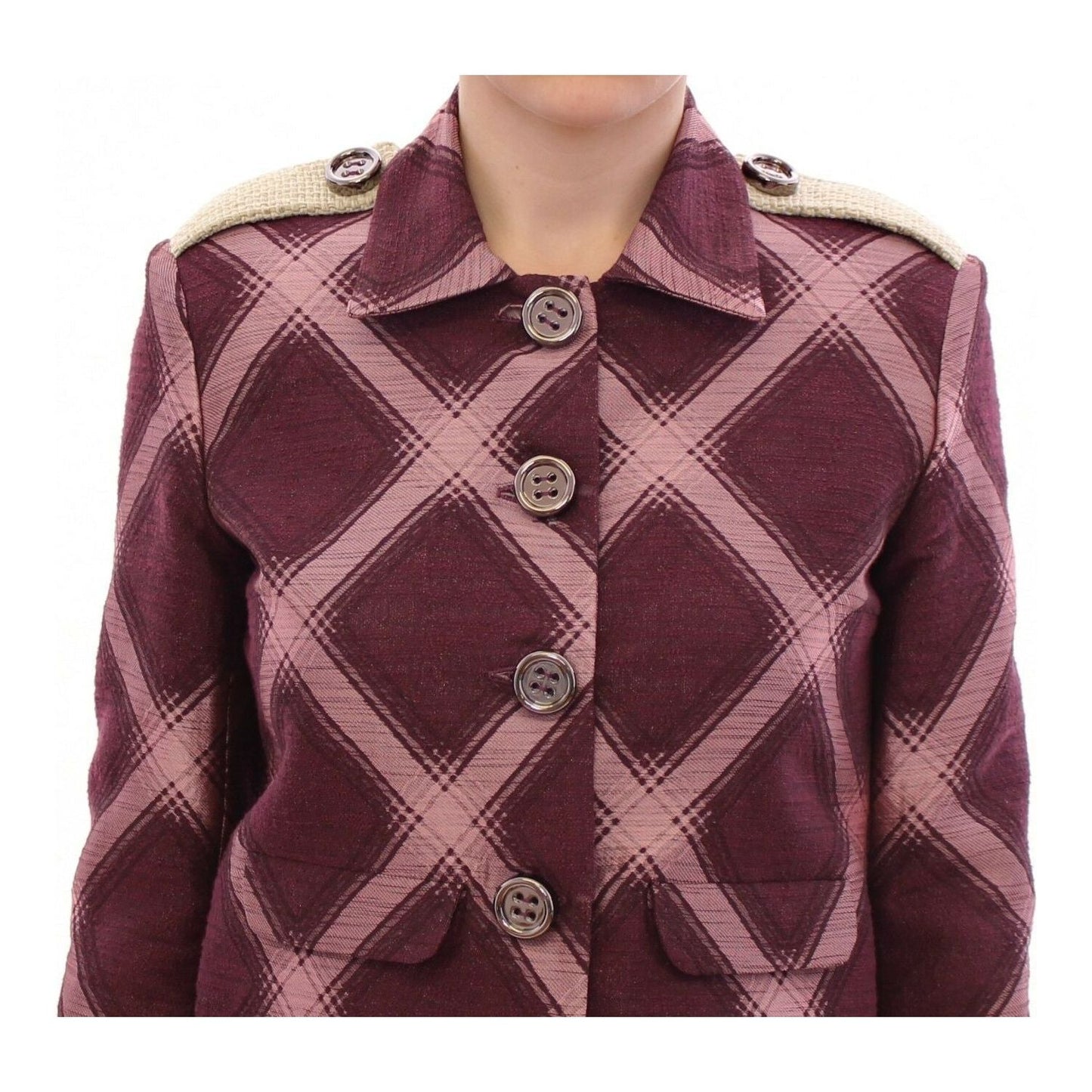 House of Holland Check Trench Coat Blazer Purple Jacket GSS10685-S