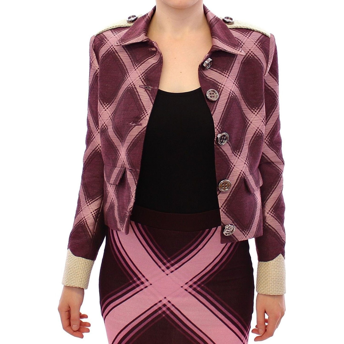 House of Holland Check Trench Coat Blazer Purple Jacket GSS10685-S