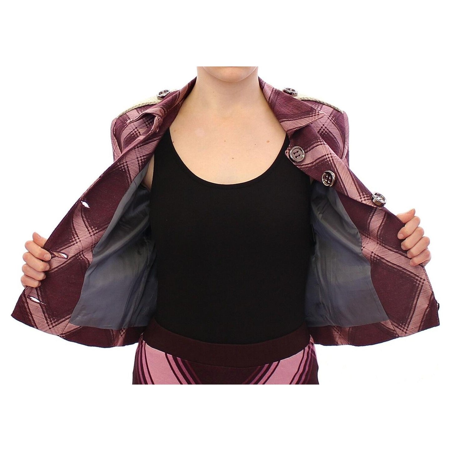 House of Holland Check Trench Coat Blazer Purple Jacket GSS10685-S
