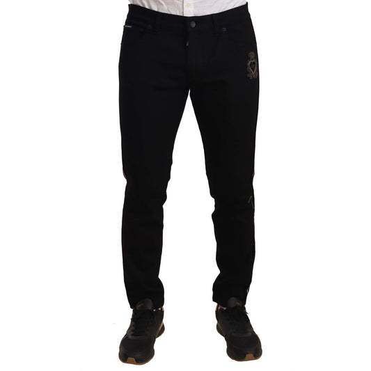 Dolce & Gabbana Black Skinny Fit Denim Side Band Jeans Pant Jeans & Pants