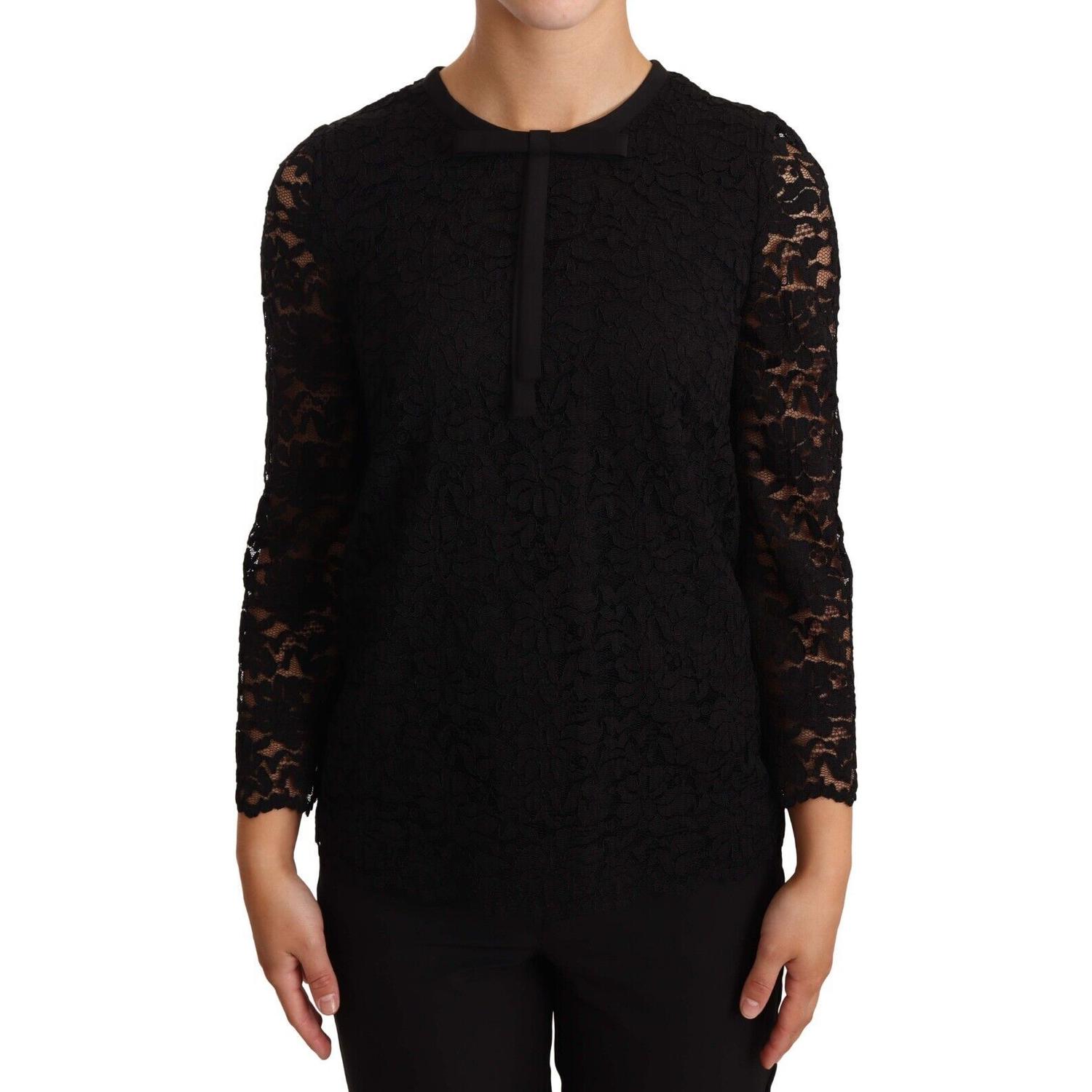 Dolce & Gabbana Black Floral Lace Nylon Blouse Top