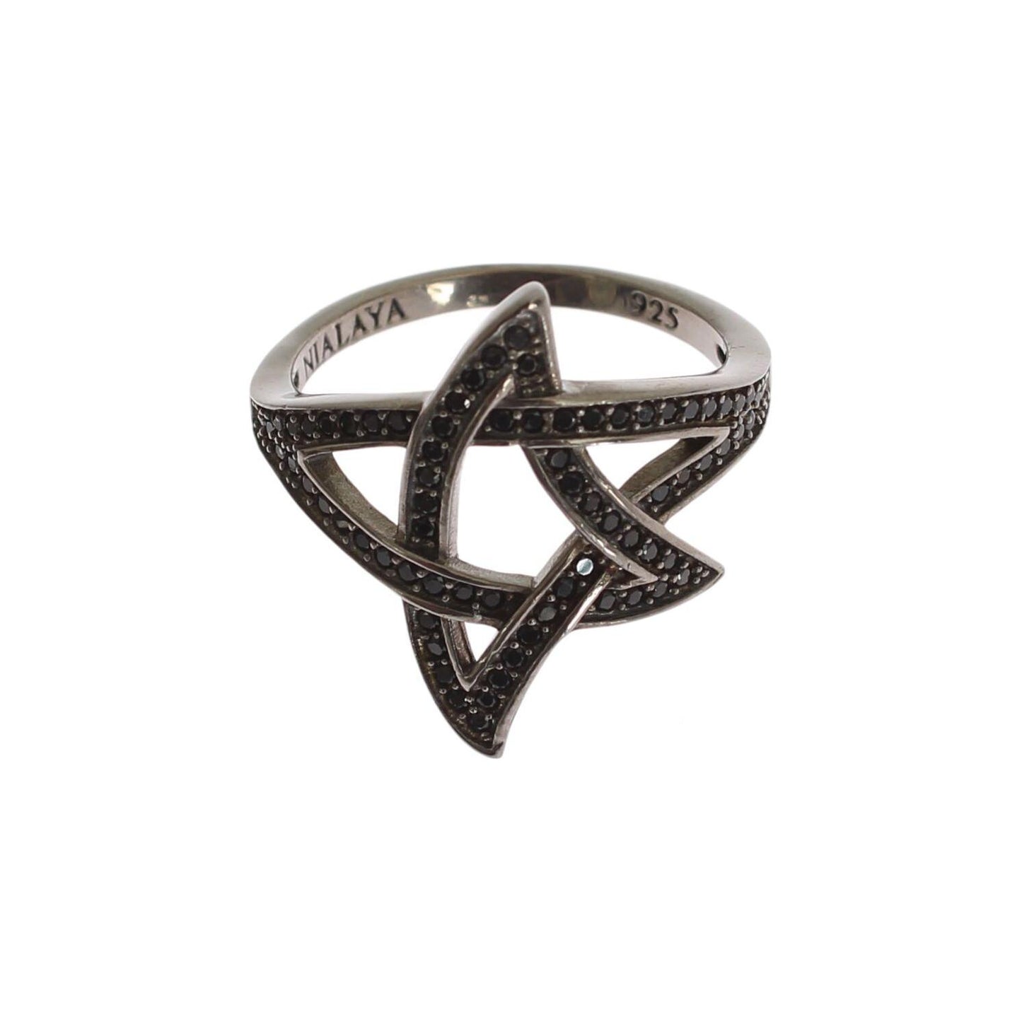 Nialaya Black CZ Rhodium 925 Silver Womens Ring Ring