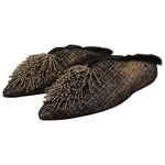 Paola D'Arcano Gold Jacquard Leather Embellished Slip On Shoes LA9437 - 36