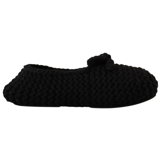 Dolce & Gabbana Black Slip On Ballerina Flats Wool Knit Shoes