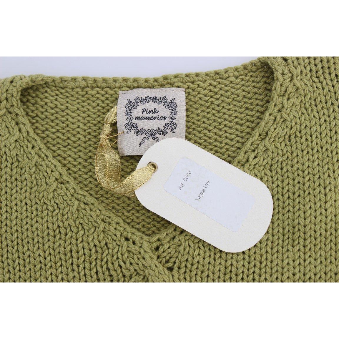 PINK MEMORIES Green Cotton Blend Knitted Sleeveless Sweater SIG30249-1