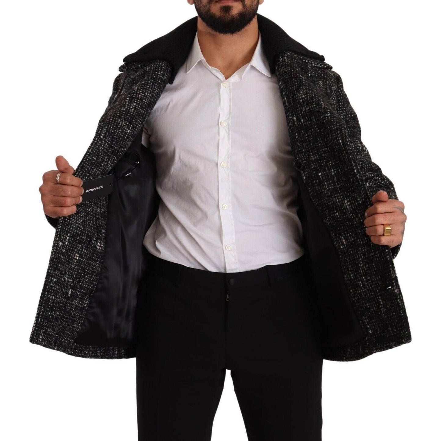 Dolce & Gabbana Black Wool Double Breasted Coat Men Jacket JKT3231 - 48