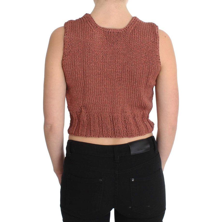 PINK MEMORIES Red Cotton Blend Knitted Sleeveless Sweater SIG30254-1