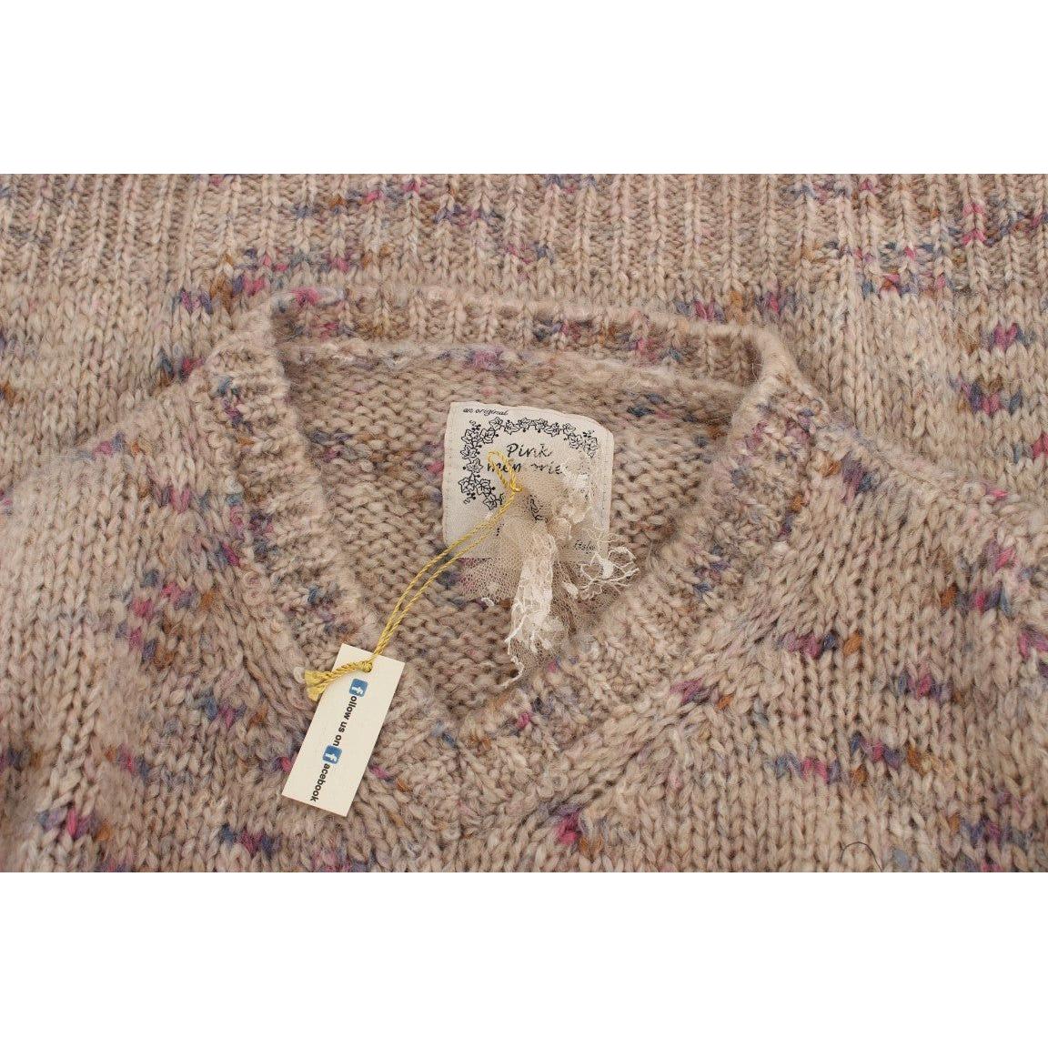 PINK MEMORIES Beige Wool Blend Knitted Oversize Sweater SIG30261-1