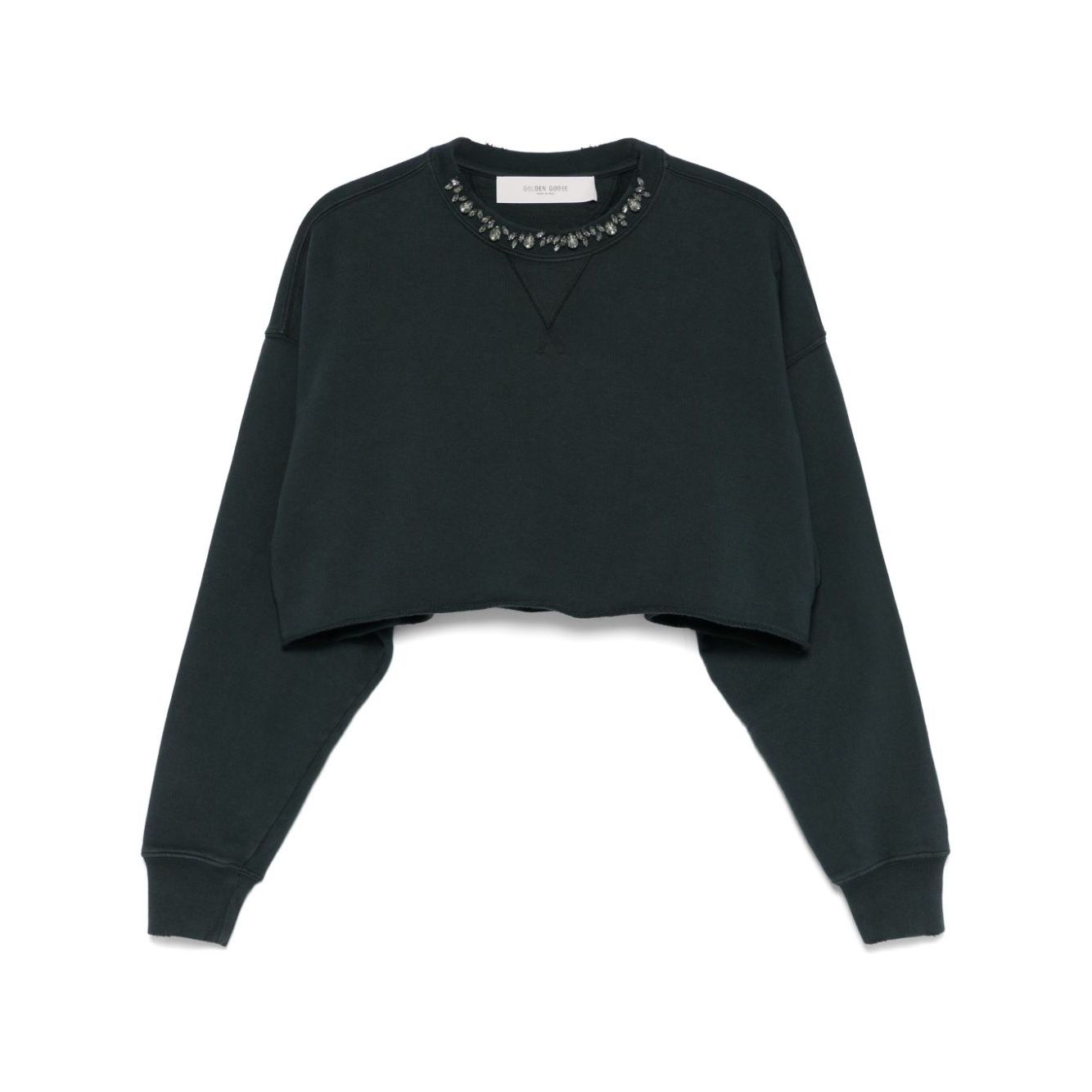 Golden Goose Cropped Cotton Sweatshirt with Crystals on the Front Topwear