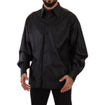 Dolce & Gabbana Black Leather Button Down Men Collared Jacket JKT3244 - 52