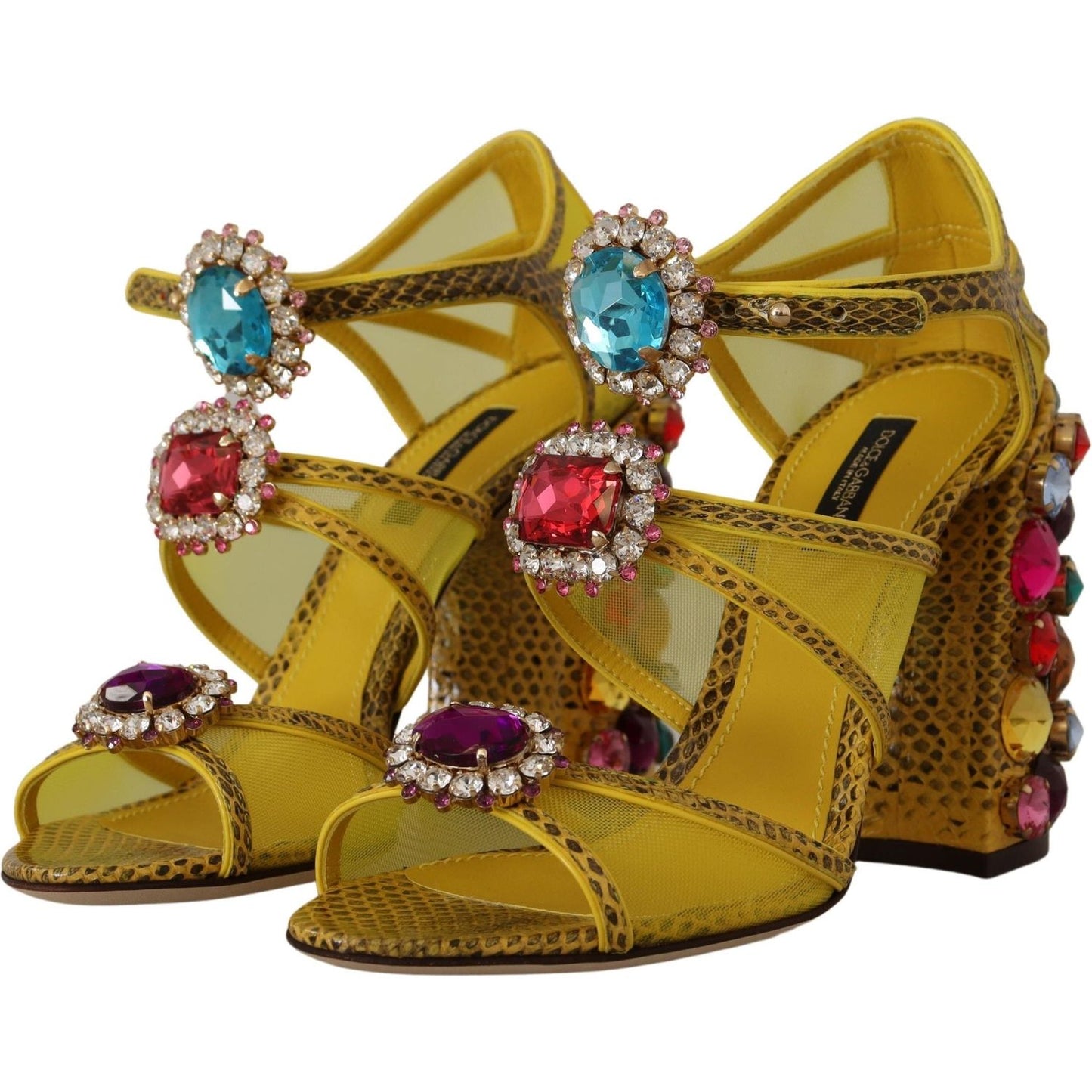 Dolce & Gabbana Yellow Leather Crystal Ayers Sandals Shoes LA9809- 35