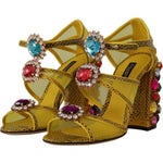 Dolce & Gabbana Yellow Leather Crystal Ayers Sandals Shoes LA9809- 35