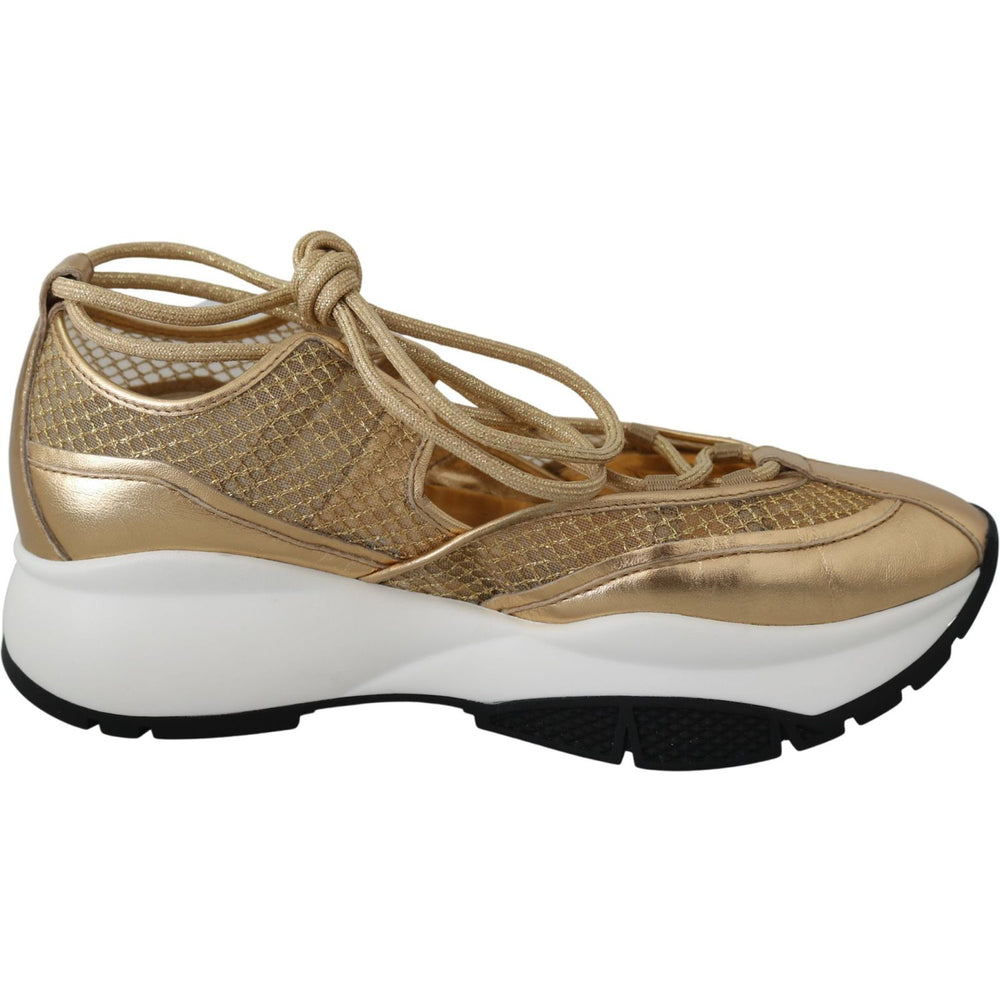 Jimmy Choo Golden Glamour Mesh Leather Sneakers 192954325046