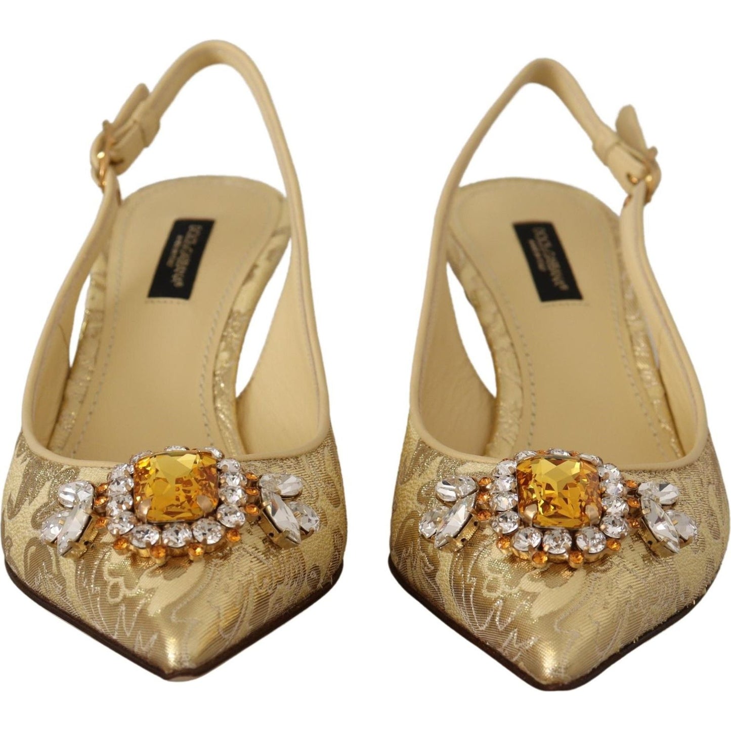 Dolce & Gabbana Gold Crystal Slingbacks Pumps Heels Shoes LA9763- 35
