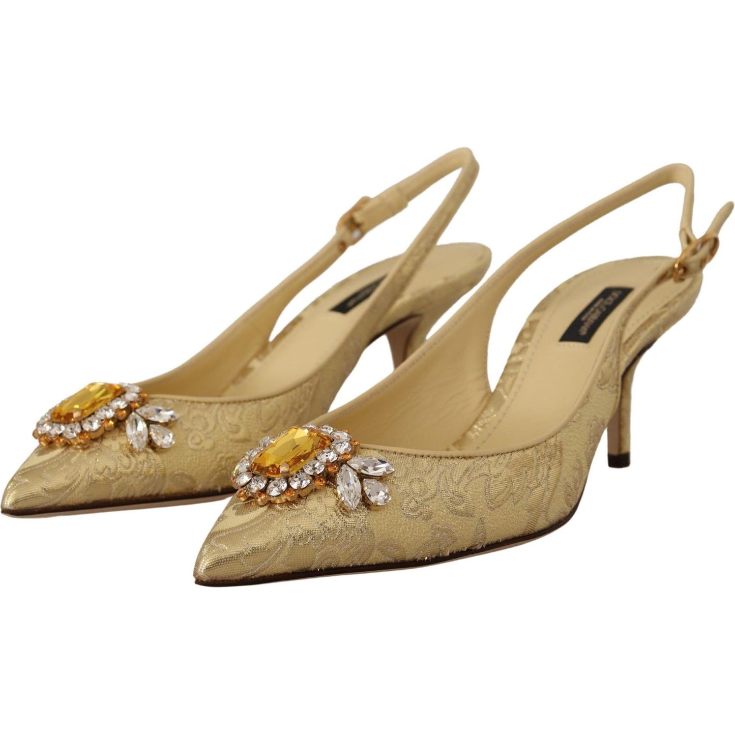 Dolce & Gabbana Gold Crystal Slingbacks Pumps Heels Shoes LA9763- 35
