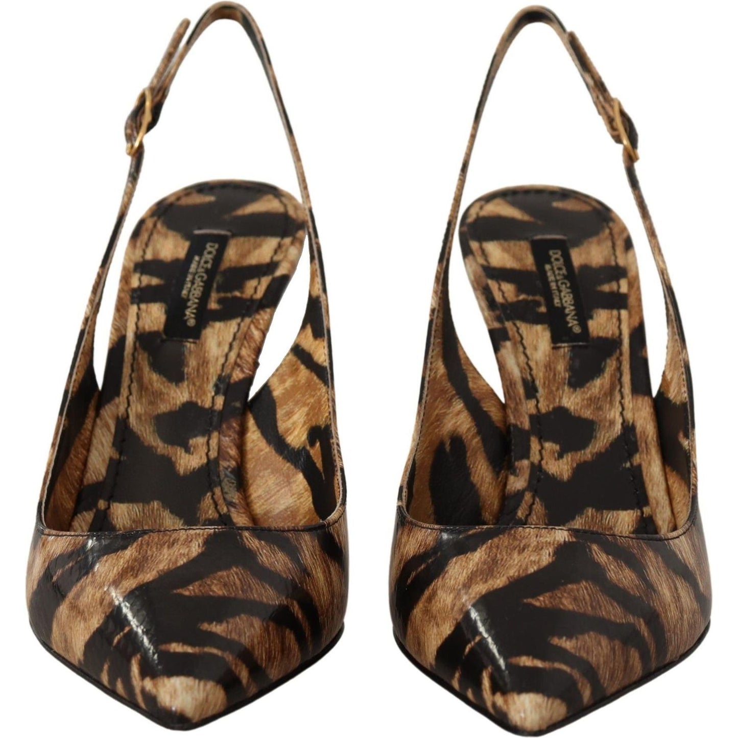 Dolce & Gabbana Brown Slingbacks Leather Tiger Shoes LA9782- 36.5