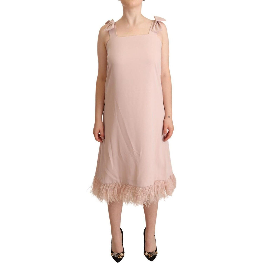 P.A.R.O.S.H. Pink Polyester Sleeveless Midi Feather Shift Dress DR28429 - 42