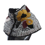 Dolce & Gabbana Silver Sequined Floral Weasel Fur Shoulder Scarf Wrap MS780-3