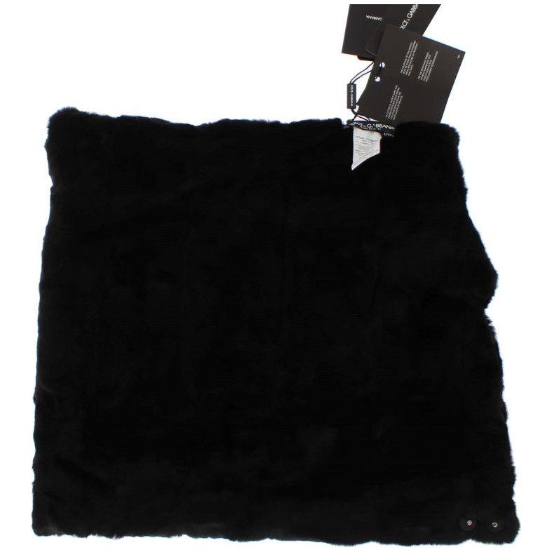 Dolce & Gabbana Black Weasel Fur Crochet Hood Scarf Hat MS811