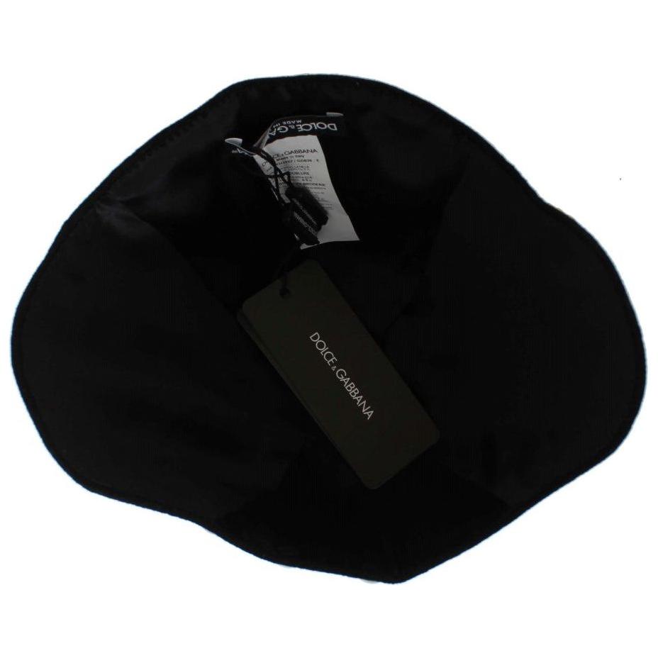 Dolce & Gabbana Black Wool White Floral Gold Leaf Hat MS838