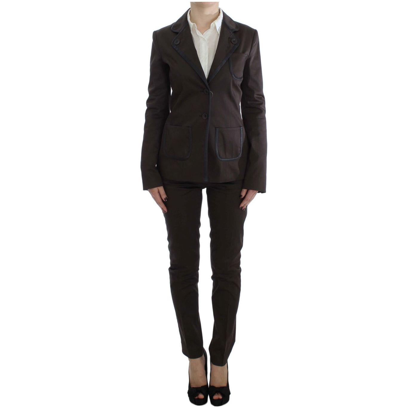 Exte Brown Stretch Two Button Suit SIG30865-1