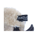 Dolce & Gabbana Gray Wool Shearling Studded Blue Leopard Gloves