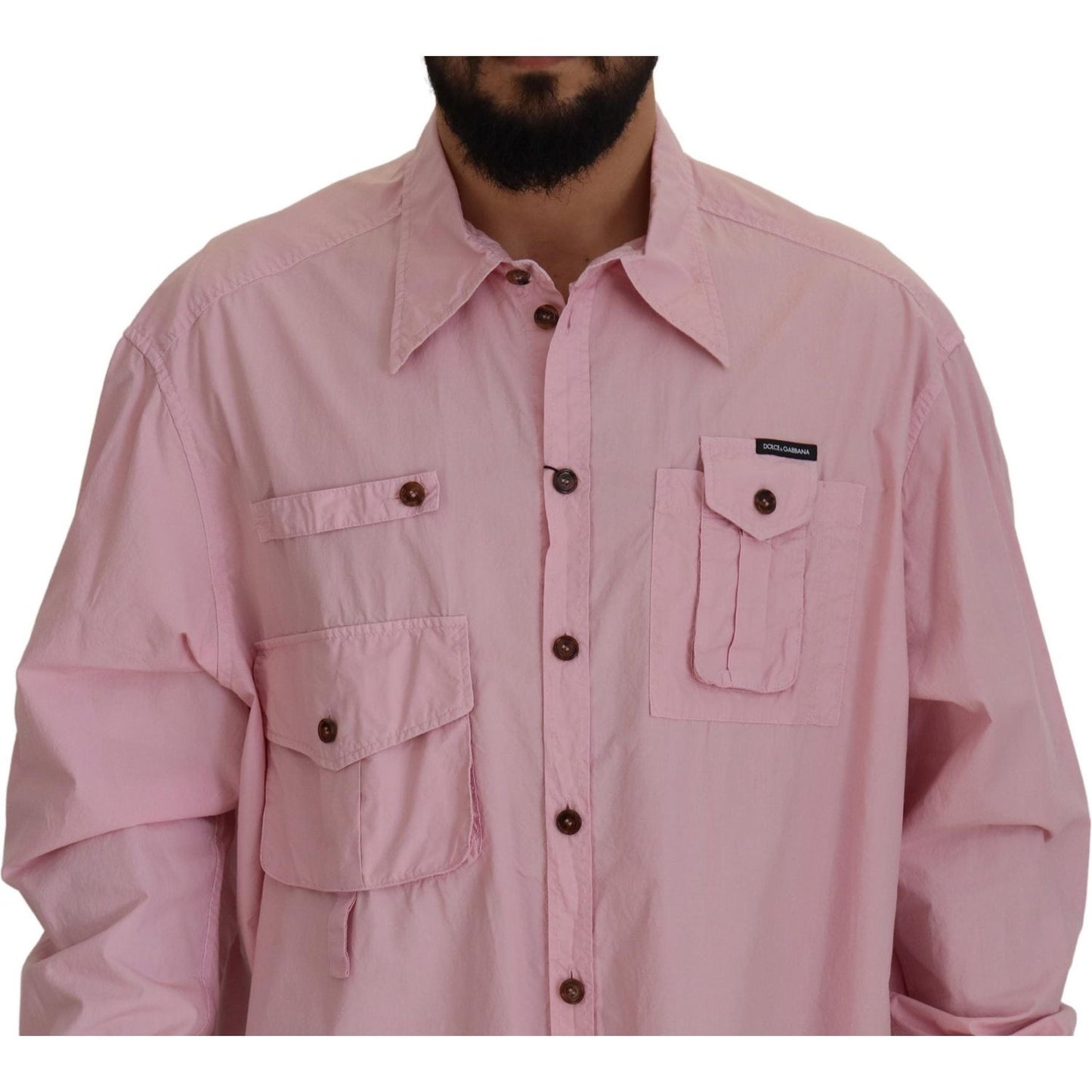 Dolce & Gabbana Pink Casual Button Down Long Sleeves Shirt TSH7922- 45