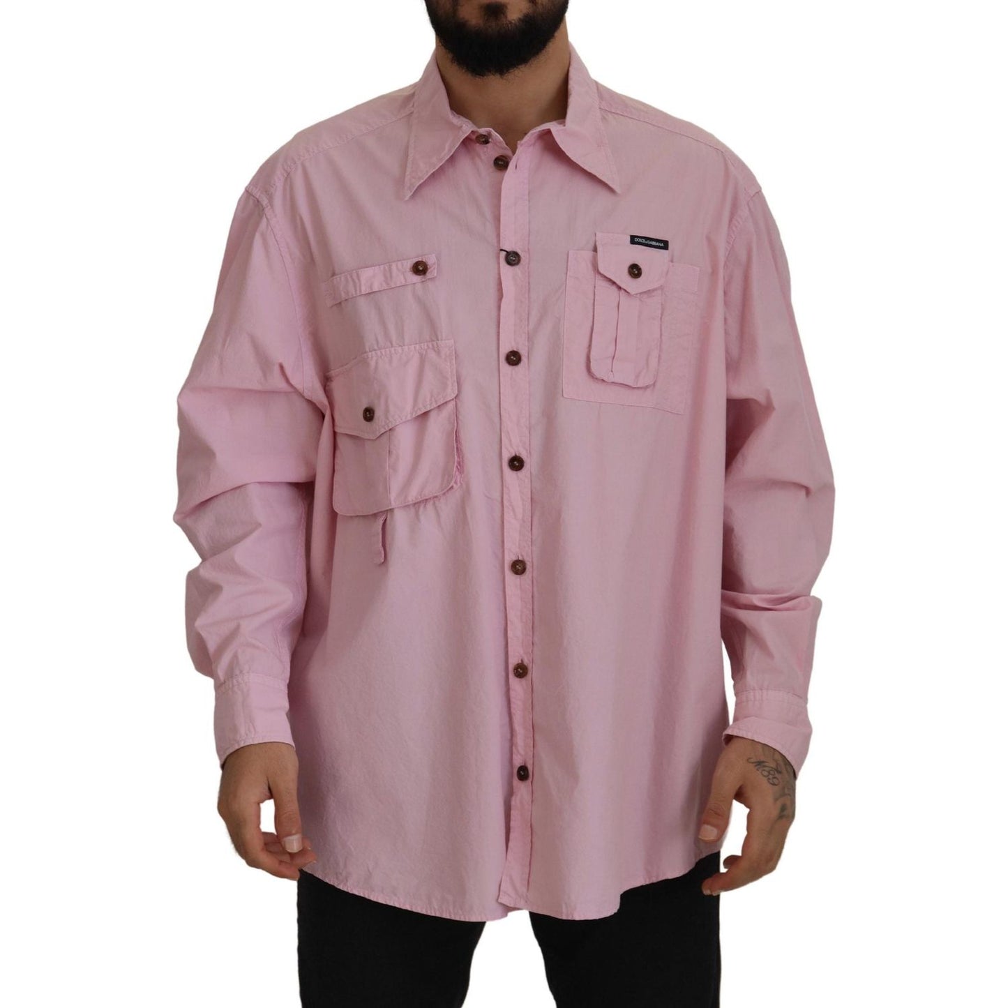 Dolce & Gabbana Pink Casual Button Down Long Sleeves Shirt TSH7922- 45