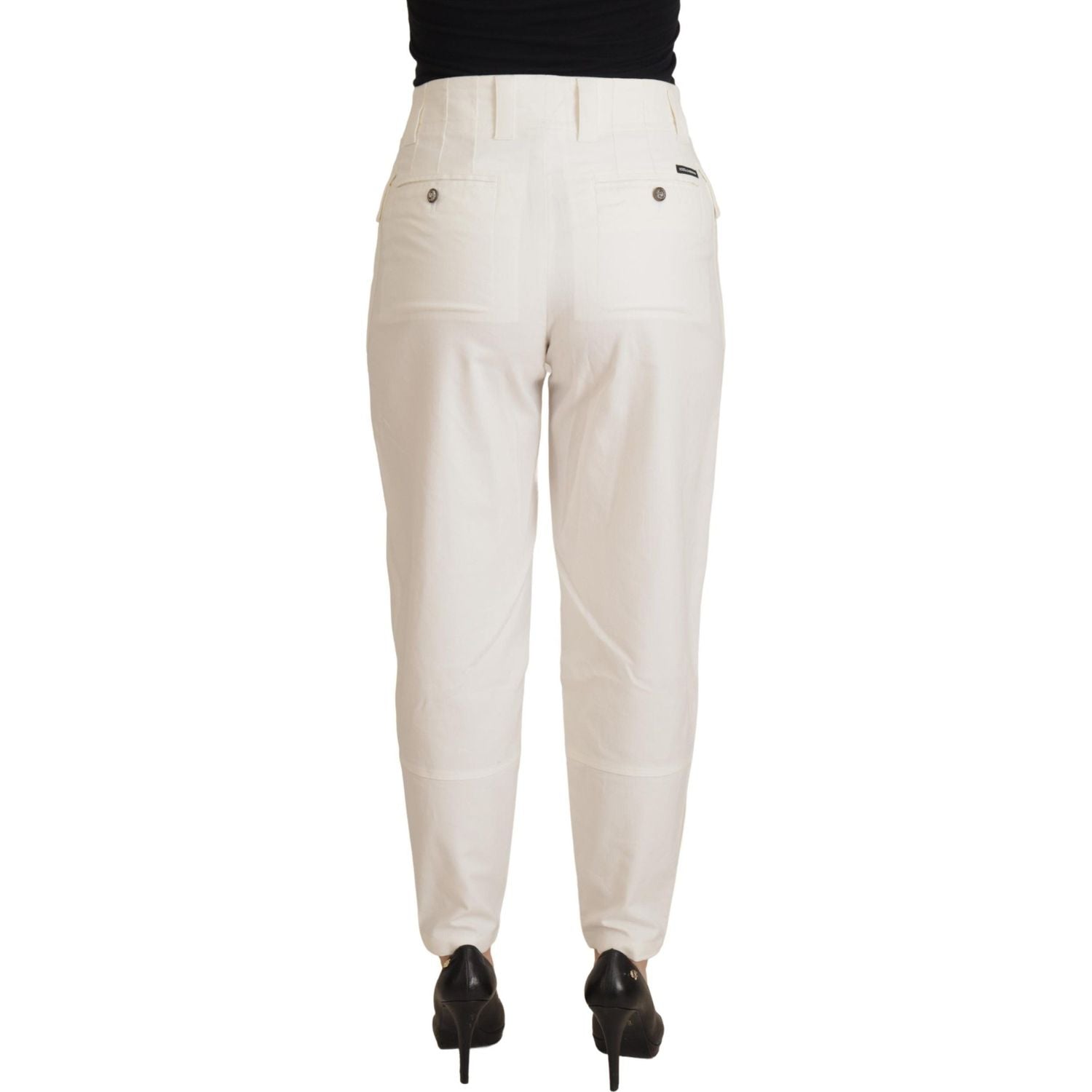 Dolce & Gabbana White High Waist Tapered Women Cotton Pants