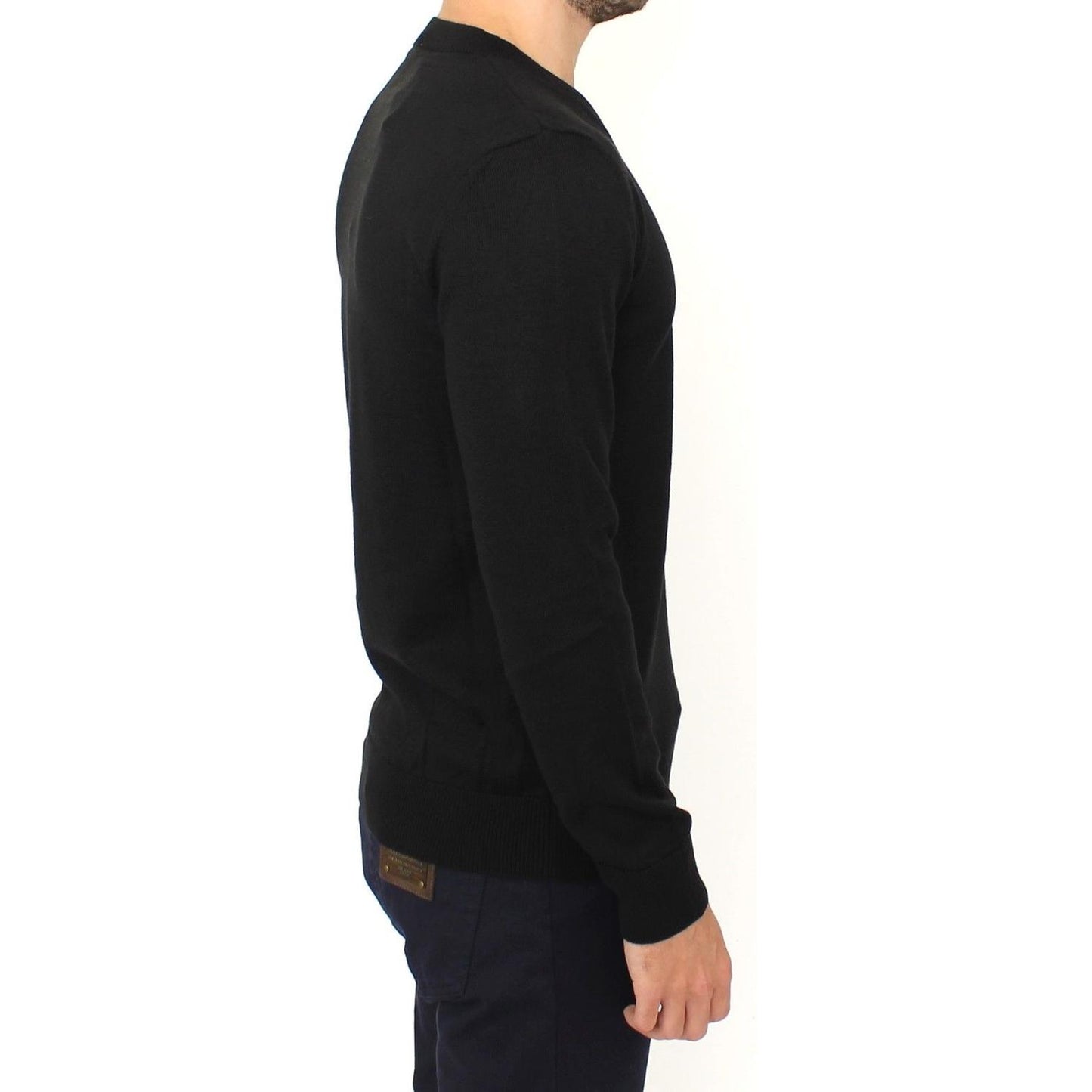 Ermanno Scervino Black Wool Blend V-neck Pullover Sweater SIG10107-1