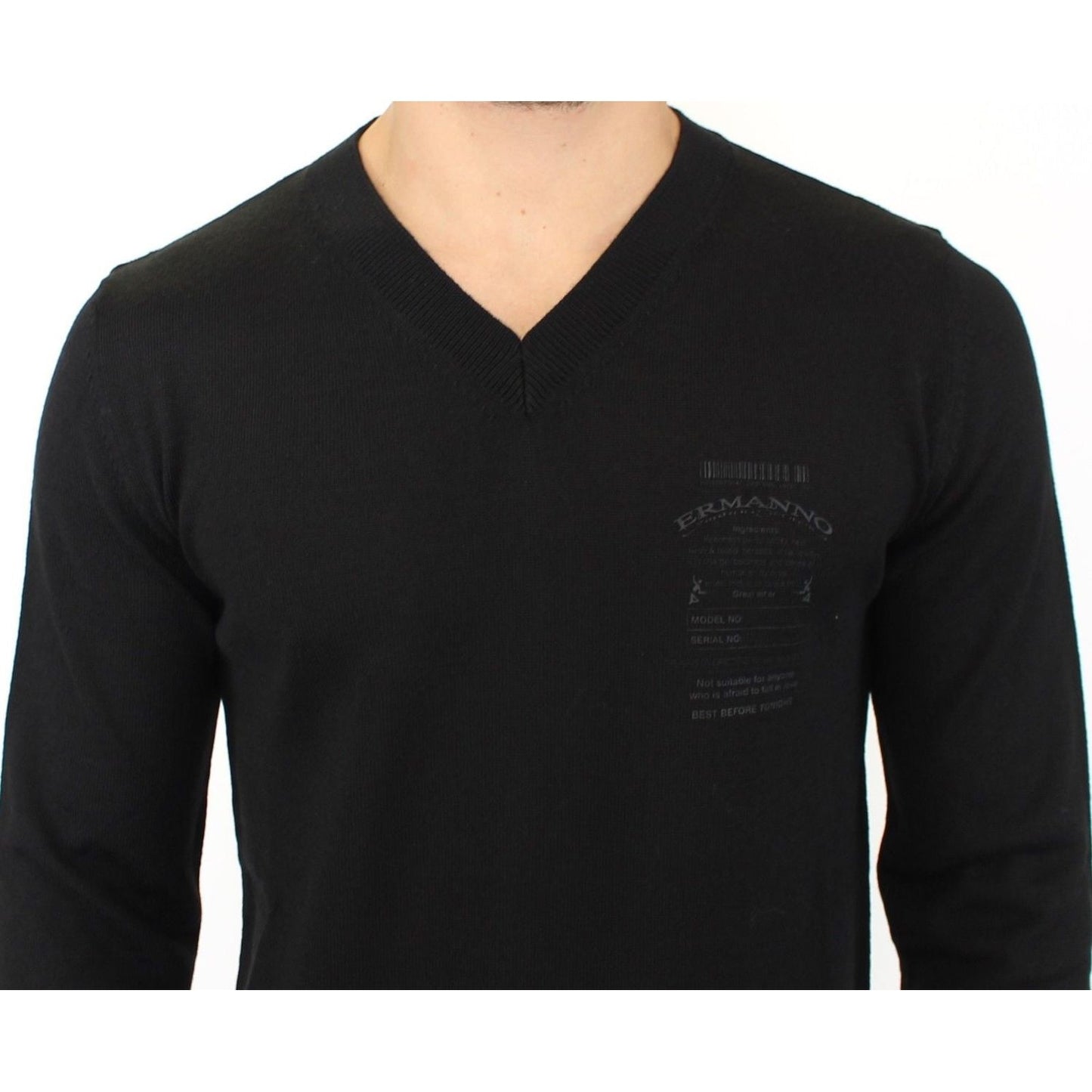 Ermanno Scervino Black Wool Blend V-neck Pullover Sweater SIG10107-1