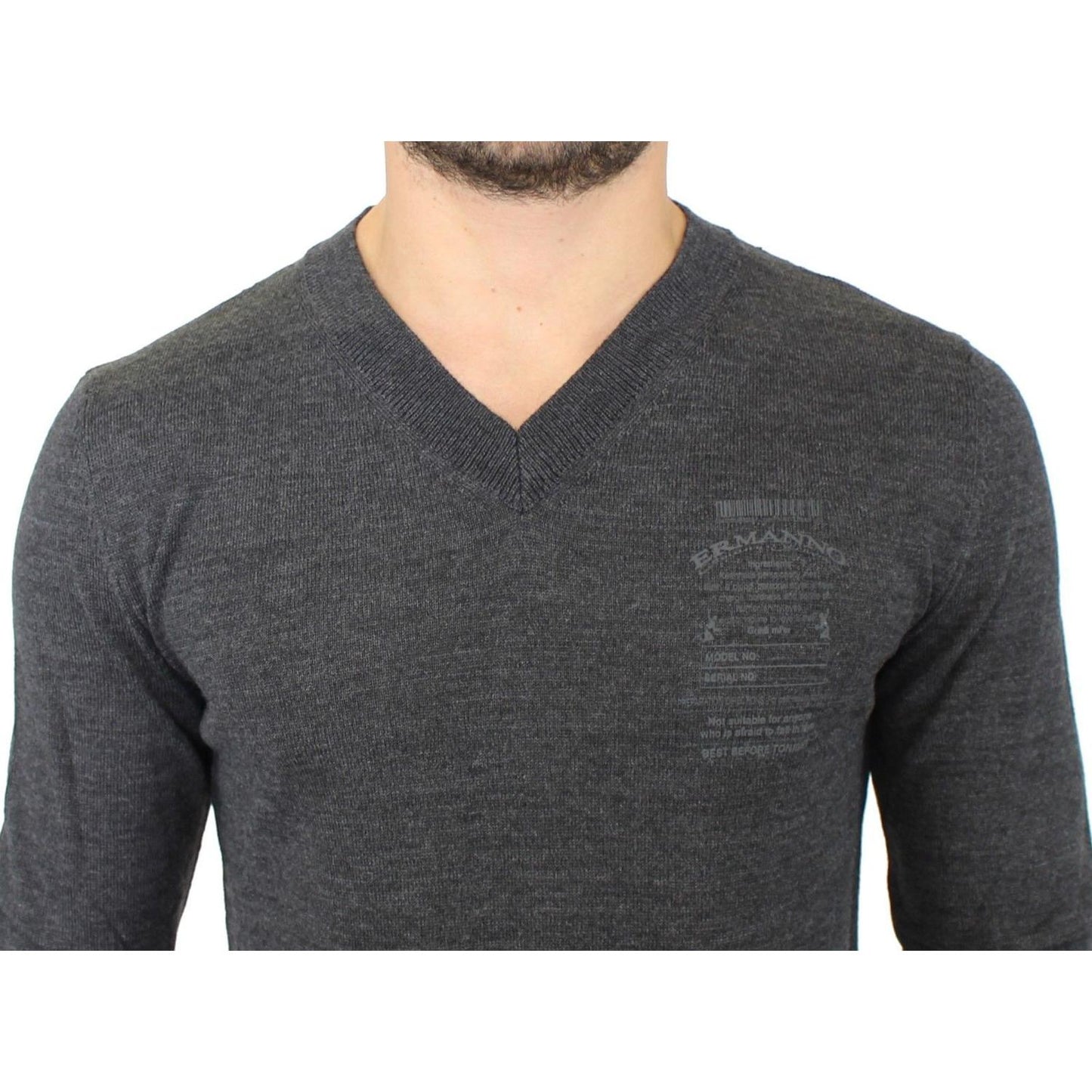 Ermanno Scervino Gray Wool Blend V-neck Pullover Sweater SIG10334-1
