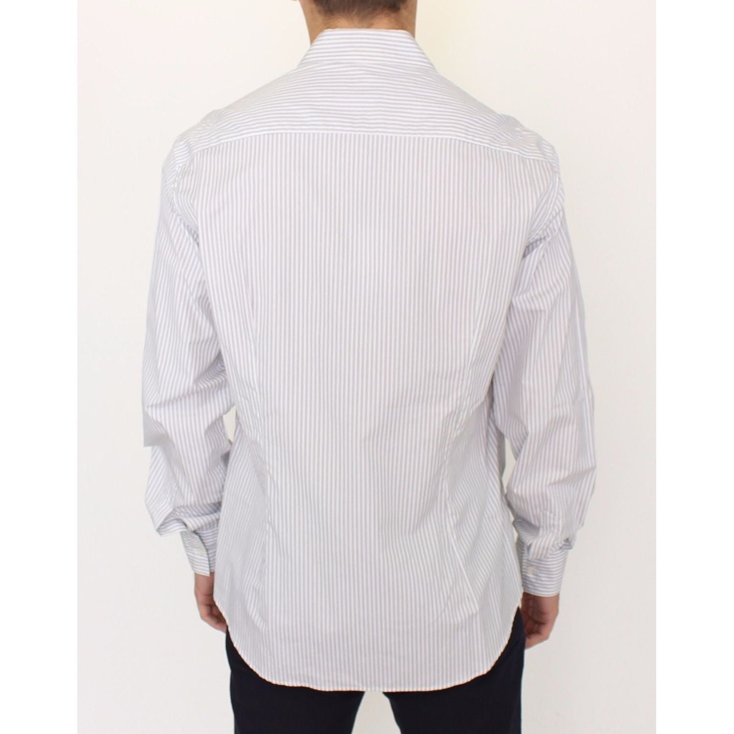 Ermanno Scervino White Gray Striped Regular Fit Casual Shirt