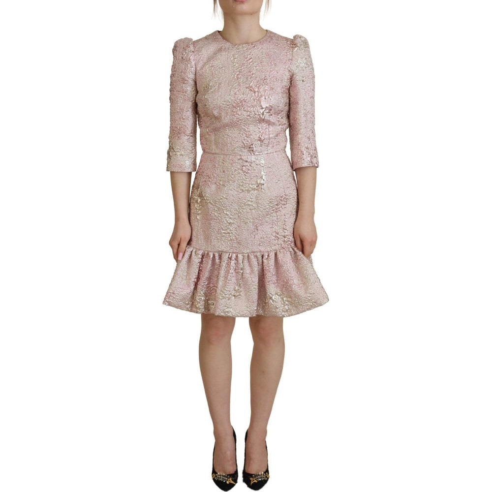 Dolce & Gabbana Pink Jaquard 3/4 Sleeve Sheath Midi Dress DR28801- 38