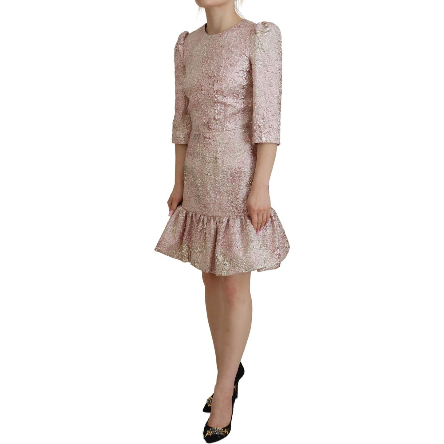 Dolce & Gabbana Pink Jaquard 3/4 Sleeve Sheath Midi Dress DR28801- 38