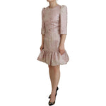 Dolce & Gabbana Pink Jaquard 3/4 Sleeve Sheath Midi Dress DR28801- 38