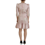 Dolce & Gabbana Pink Jaquard 3/4 Sleeve Sheath Midi Dress DR28801- 38