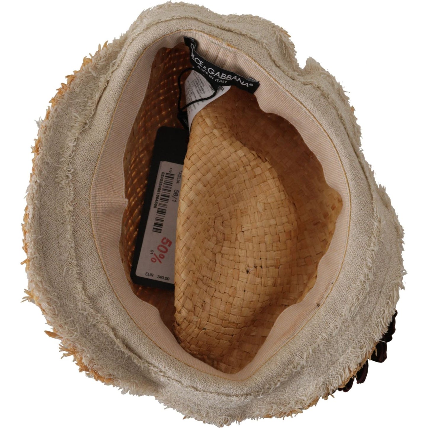 Dolce & Gabbana Yellow Ribbon Floral Embellished Straw Hat HAT9298 - 58