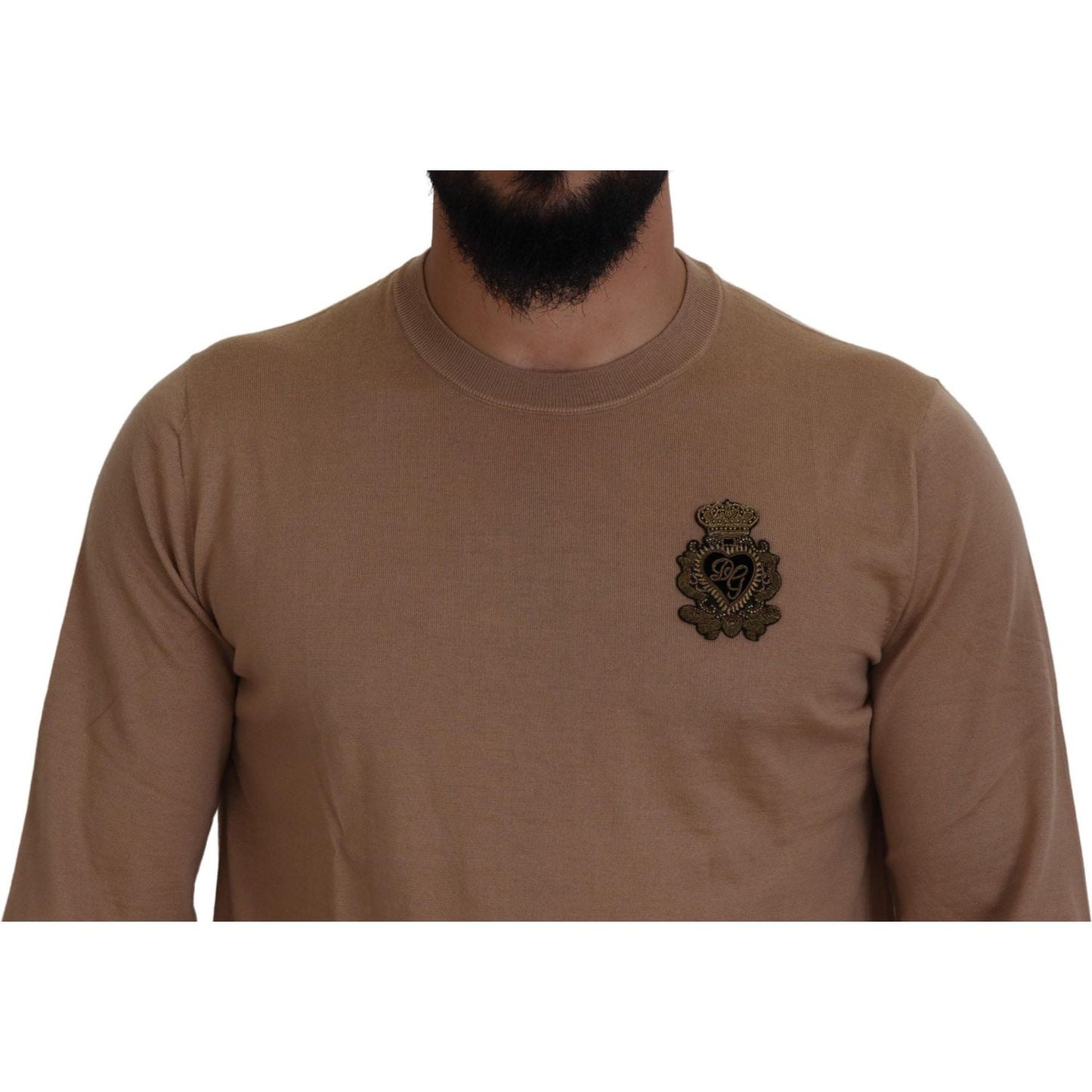 Dolce & Gabbana Beige Cashmere Crown Logo Pullover Sweater