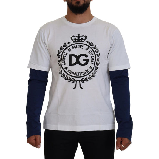 Dolce & Gabbana White Blue DG Crown Pullover Sweater