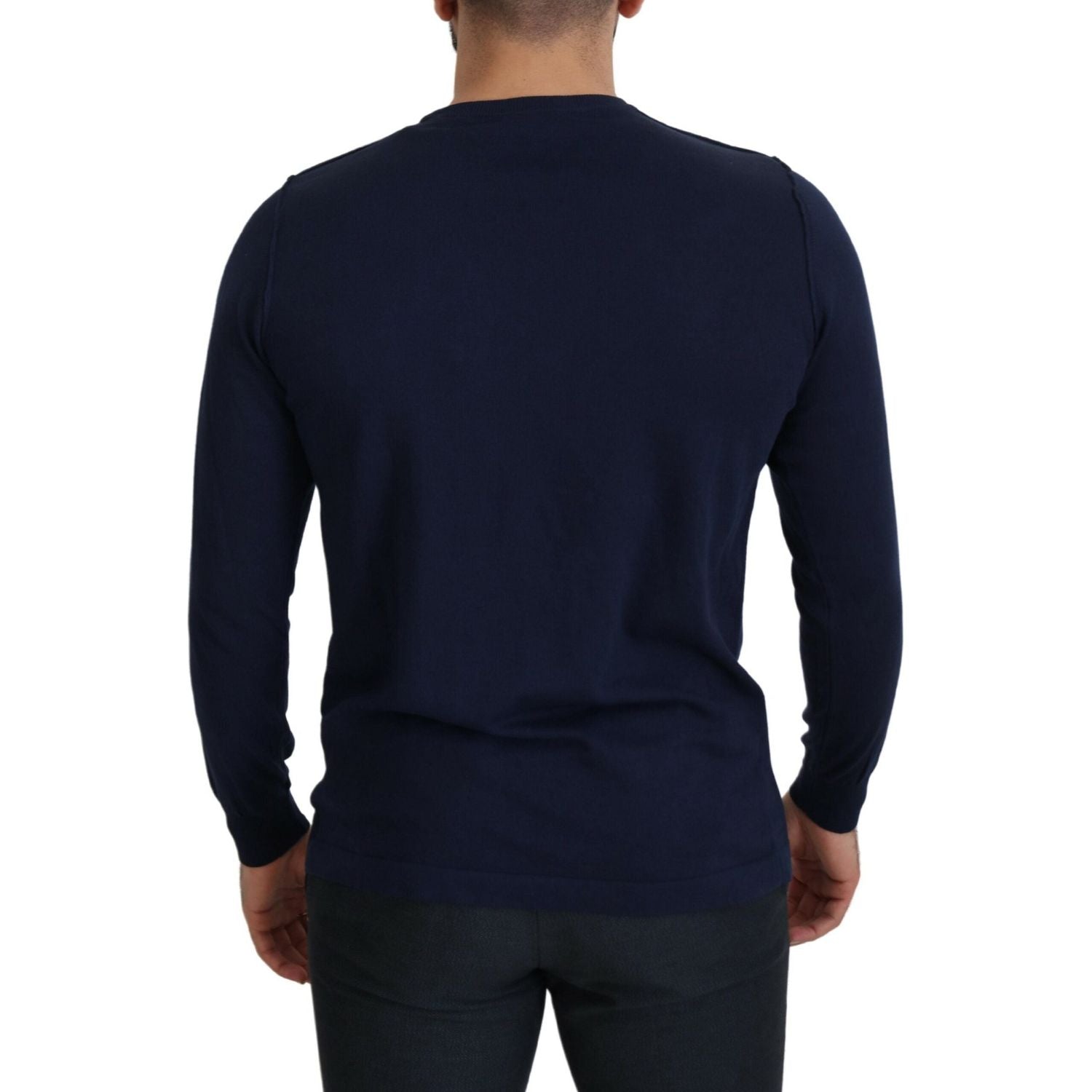 Paolo Pecora Milano Blue Cotton Crewneck Pullover Sweater