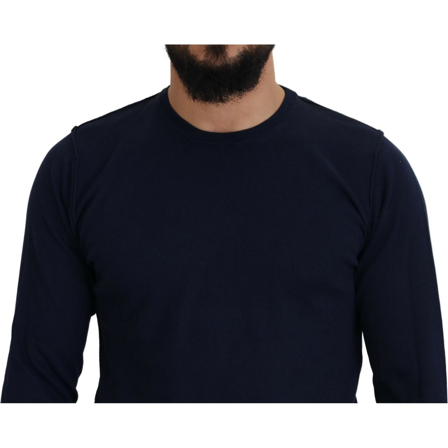 Paolo Pecora Milano Blue Cotton Crewneck Pullover Sweater