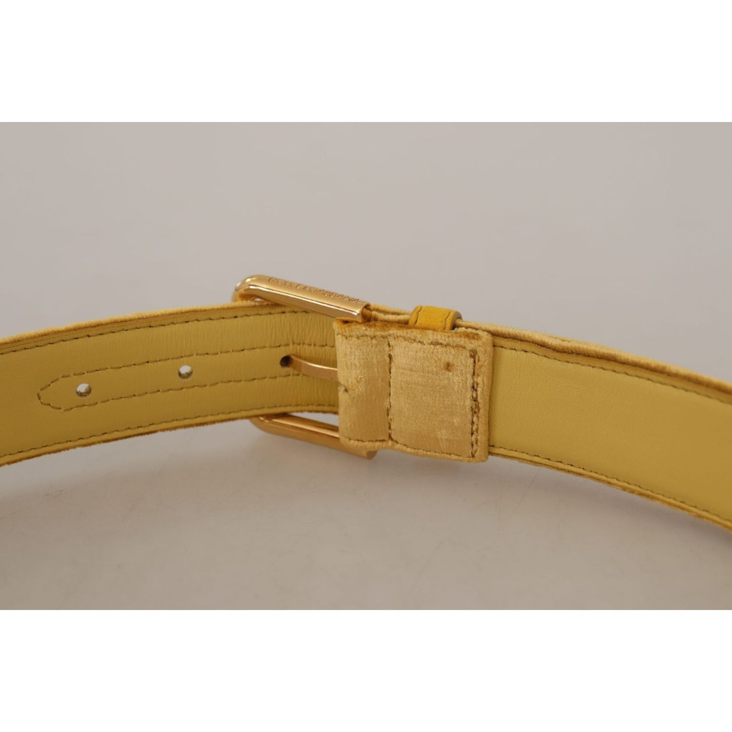 Dolce & Gabbana Yellow Velvet Gold Metal Logo Engraved Buckle Belt BEL8420 - 85