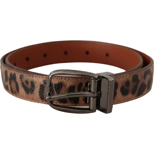 Dolce & Gabbana Brown Leopard Embossed Leather Buckle Belt
