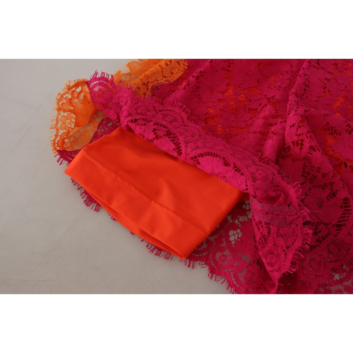 Dolce & Gabbana Pink Orange Lace Cotton High Waist Shorts PAN74576- 40
